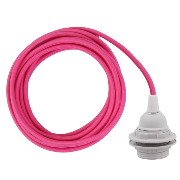 Pink cable 3 m. w/plastic lamp holder w/2 rings E27