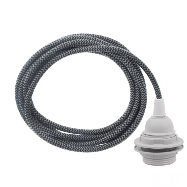 Dusty Grey Snake cable 3 m. w/plastic lamp holder w/2 rings E27